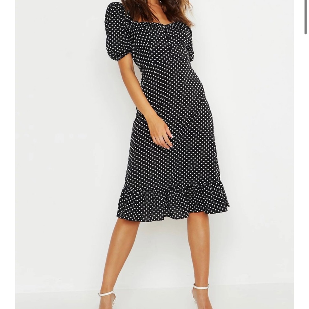 Boohoo Puff Sleeved Midi Dress
